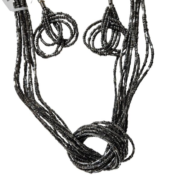 Handcrafted Elegant Silver Seed Bead Necklace and Earrings Set Fashion Jewelry - Picture 1 of 8